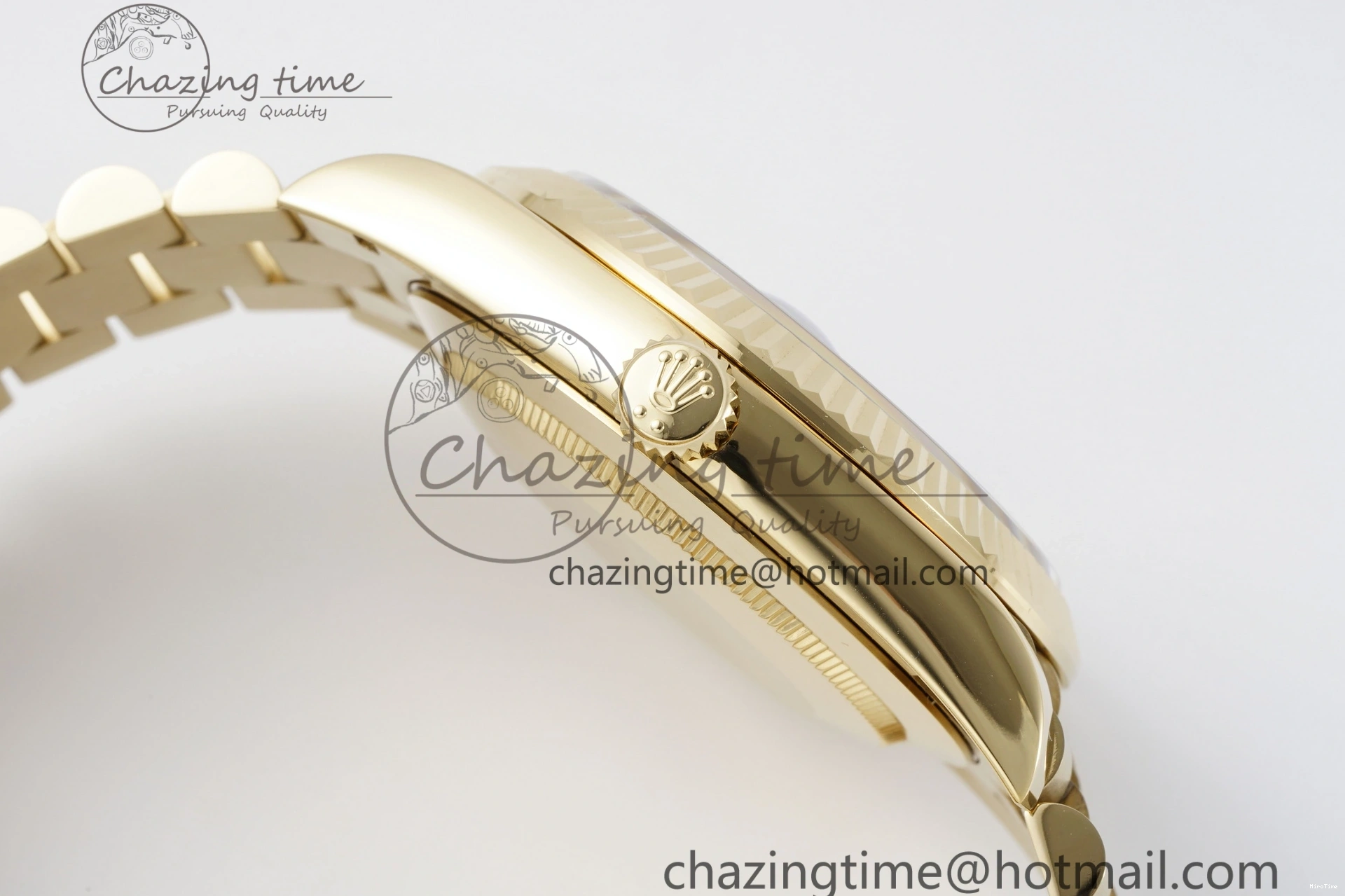MiroTime 0505 Comfortable DayDate 40 YG JDF Gain Weight 904L Steel YG Dial Roman Markers on President Bracelet A2836 V 1821